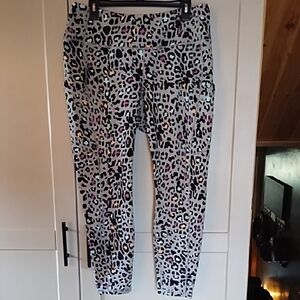 Torrid Active Wear Gray Leopard Leggings with Pink, Mint & Peach Spots